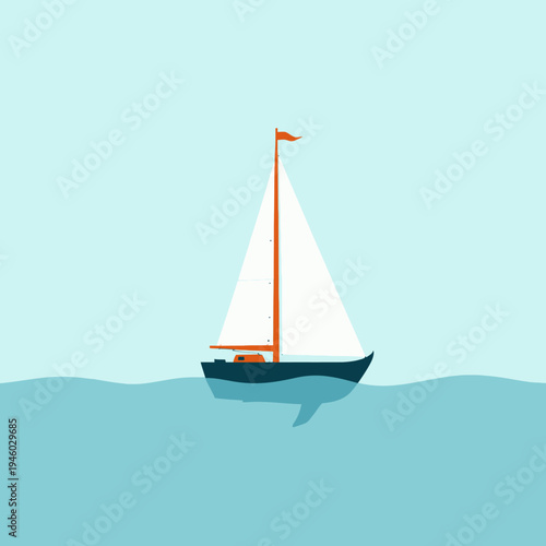 Serene Sailboat with White Sails Gliding Peacefully Across Calm Blue Ocean Waves Under Clear Sky