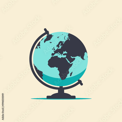 Illustration of a Classic Educational Globe Featuring a Simplified Design with Emphasized Continents on a Neutral Background