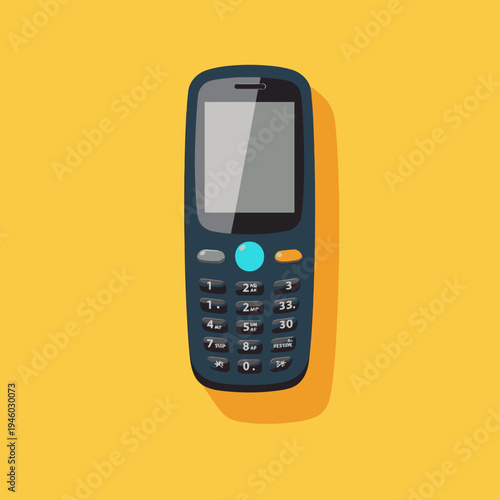 Classic Mobile Phone with Traditional Keypad on Vibrant Yellow Background Representing Retro Communication Technology Iconic Design