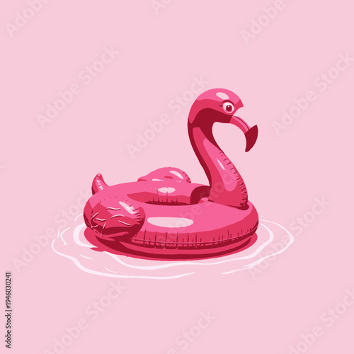 Vibrant Pink Flamingo Pool Float in Minimalistic Setting Against Soft Pastel Background for Summer Fun and Relaxation
