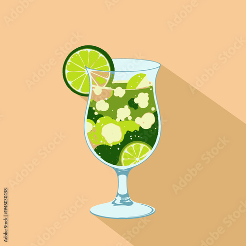 Refreshing Fizzy Lime Beverage in Glass with Lime Garnish on Light Background Illustrates Fresh Summer Drink Concept