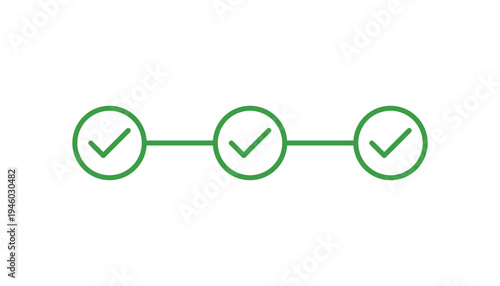 Checkmark progress status icons with connected success steps line concept