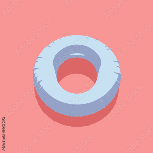 Minimalistic depiction of a light blue inflatable swim ring set against a serene pink background, highlighting the contrasts and complementary colors in a summer theme.