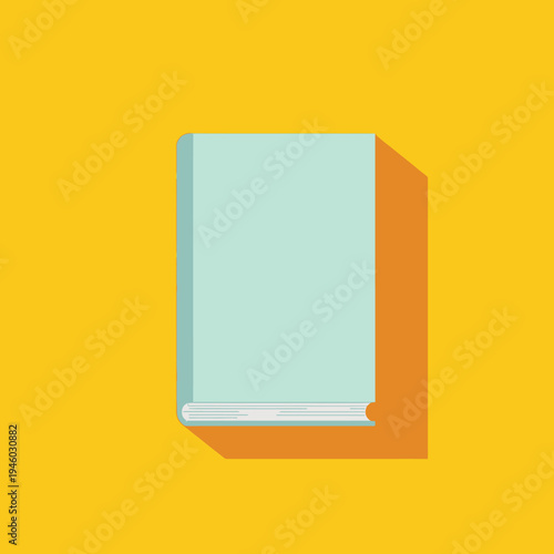 Minimalist Illustration of a Closed Blue Hardcover Book with Orange Shadow on a Bright Yellow Background