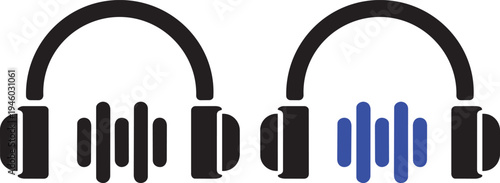 Black and white vector illustration of headphones and earphones music audio icon design