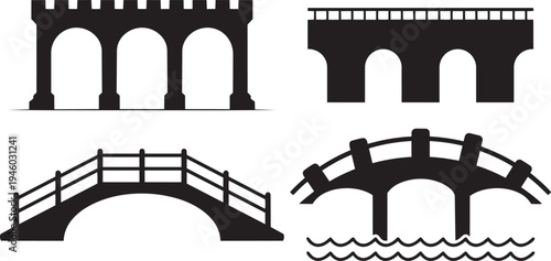 Vintage vector silhouette illustration of the Roman aqueduct in Segovia Spain with classic architectural design and historic landmark style