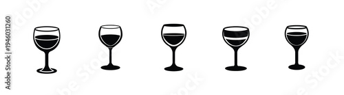 Wine glass and alcohol drink silhouette icon set featuring beverage for celebration and restaurant for luxury lifestyle and more vector illustration or editable stroke