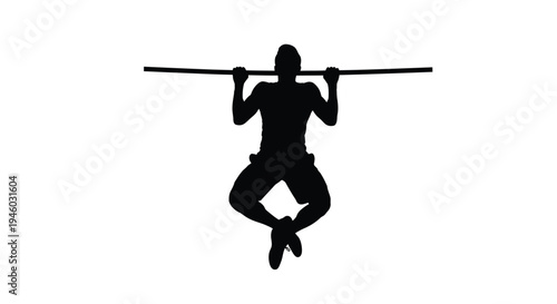 Muscular athlete silhouette performing a chin up exercise on a horizontal bar vector illustration