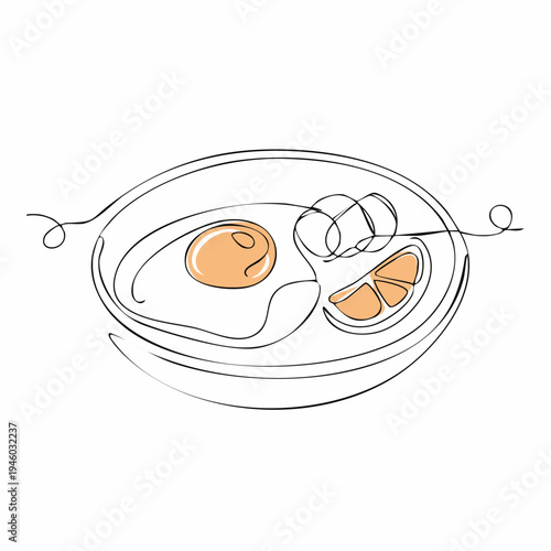 Vector illustration of fried egg and bacon served on a breakfast plate in a simple cartoon style