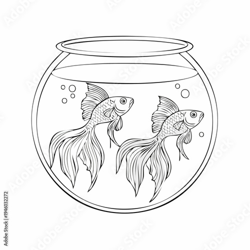 Goldfish swimming in a glass aquarium bowl filled with water and bubbles