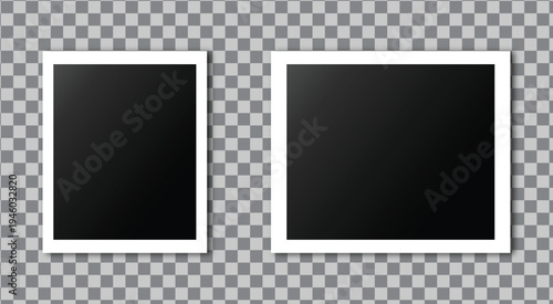 Blank Photo Frames on a Checkered Background: A pair of blank photo frames, one square and one rectangular, sit against a subtle checkered background.