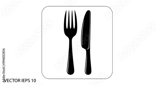 Black silhouette of a fork and knife, dining cutlery icon vector, symbol for restaurant menu, eating, food service, simple design