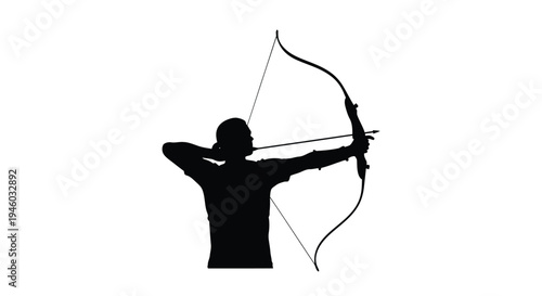 A skilled archer silhouette preparing to shoot an arrow with bow in athletic competition illustration