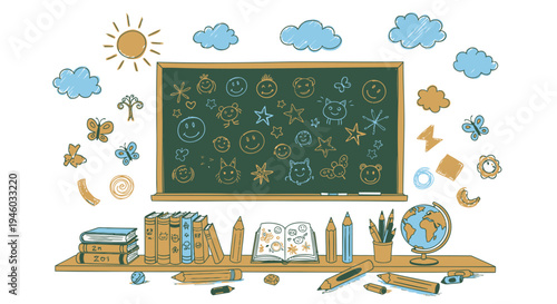 Set of colorful school icons and objects vector