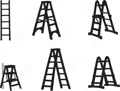 Various styles of ladders used for different construction and household tasks