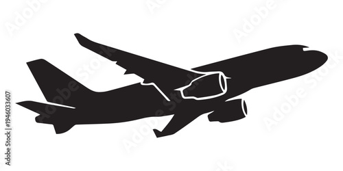 Playful black plane icons set close up cartoon propeller and jet airplanes paper plane badge isolated on white background flat vector silhouette front facing smiling,pro