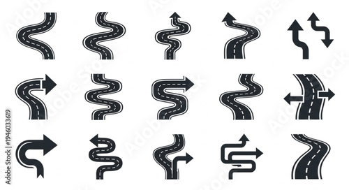 Winding Road Vector Set - Navigating the Twists and Turns.