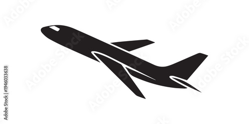 Playful black plane icons set close up cartoon propeller and jet airplanes paper plane badge isolated on white background flat vector silhouette front facing smiling,pro