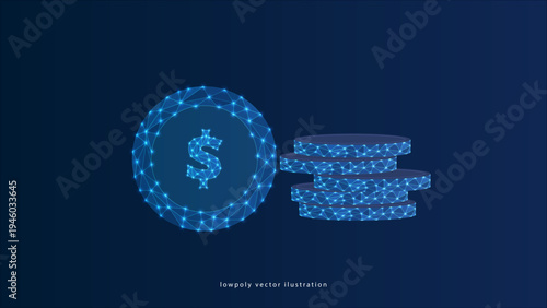 dolor coin Dollar neon coin 3d, modern design on a dark background. The concept of technology, internet commerce, business, globalization. 3d illustration, 3d render, copy space.
