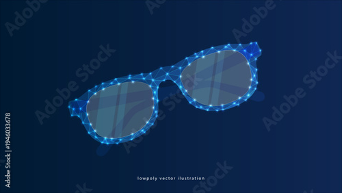glassas low poly 3d neon Round glasses or reading eyeglasses line art icon for apps and websites
