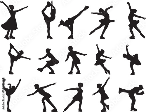 Diverse silhouettes of ballet and dance poses in various dynamic stances