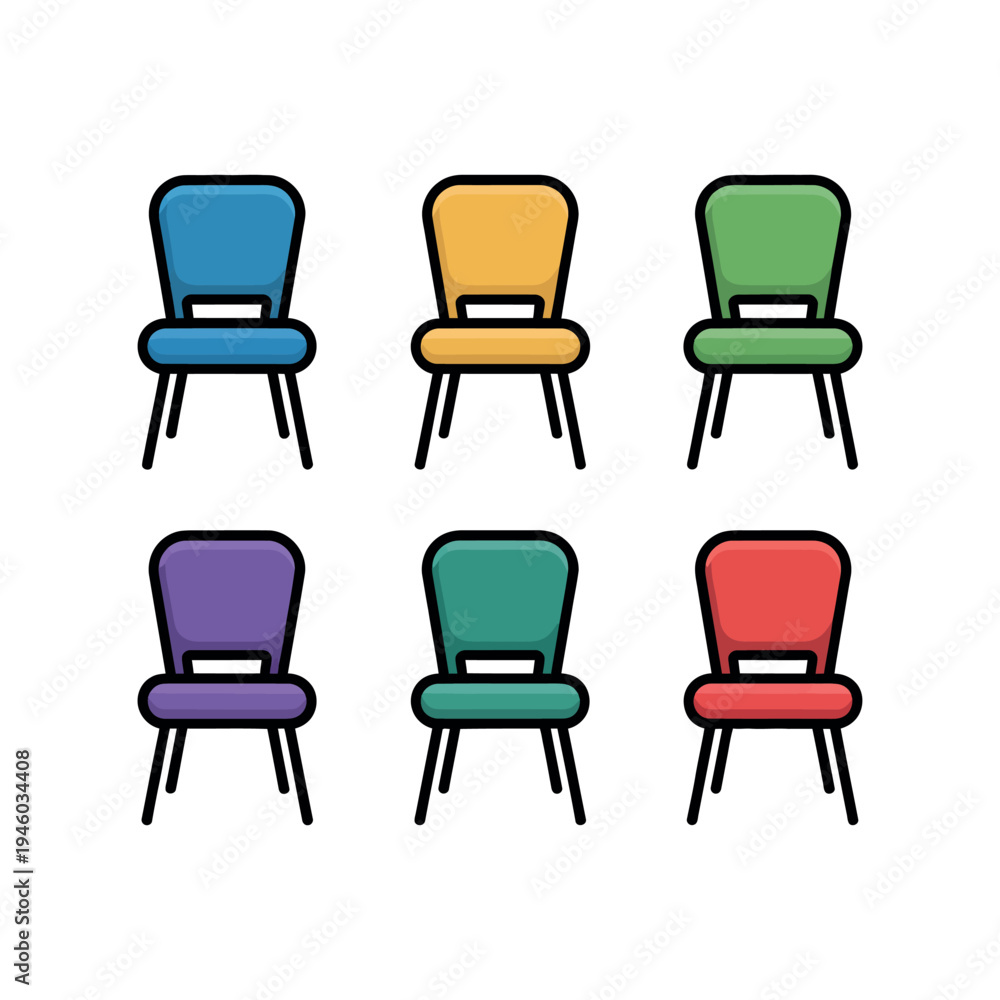 Obraz premium A colorful set of six chairs in different hues