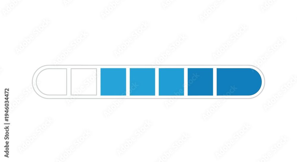 Obraz premium Loading bar graphic with blue progress squares, isolated on white background