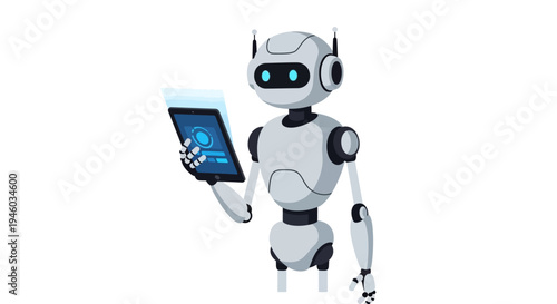 Modern Robot Holding Tablet, Futuristic AI Technology Concept