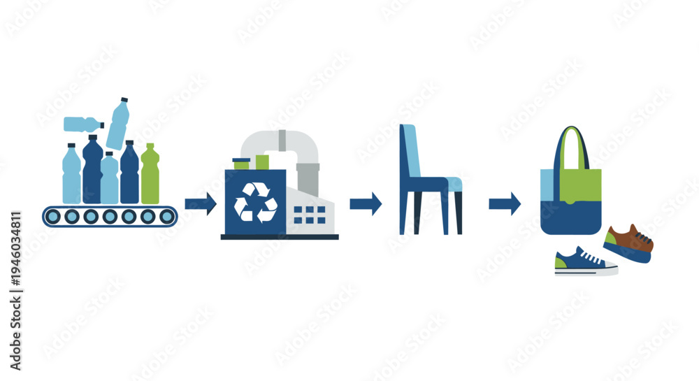 Fototapeta premium Plastic Recycling Process: Bottles to Products like Chair, Bag and Shoes
