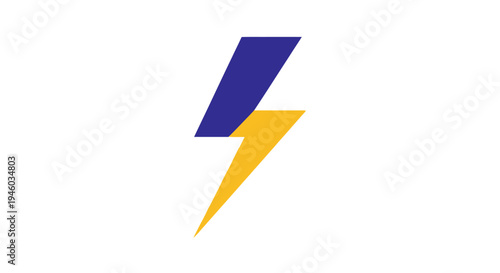 Blue and Yellow Lightning Bolt Symbol on White Background, Abstract Energy Concept