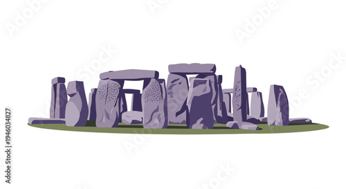Monolithic stone circle monument, ancient prehistoric structure, Stonehenge illustration