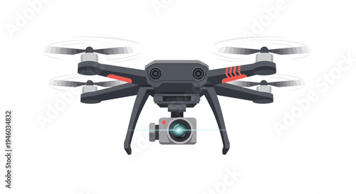 Modern drone with camera flying, aerial photography and videography concept