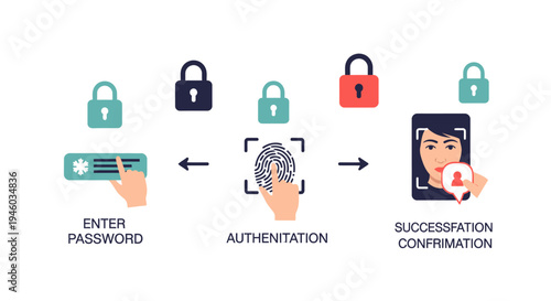Digital Security Process: Password, Fingerprint, Face ID Authentication