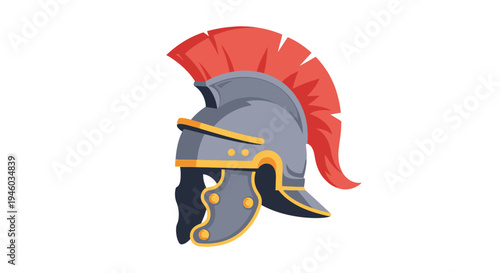 Roman Centurion Helmet with Red Plume - Ancient Warrior Headwear Illustration