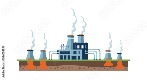 Geothermal Power Plant Illustration - Clean Energy Production