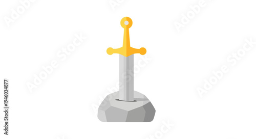 Golden sword in stone, symbol of power, legend, and destiny