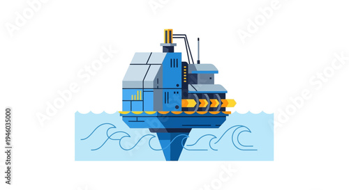 Offshore Wind Turbine Platform Generating Clean Energy in Ocean Waves