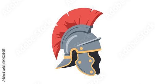 Roman soldier helmet with red plume, ancient warrior headwear