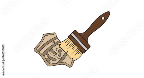 Paintbrush applying stain to wood grain texture, DIY home improvement concept
