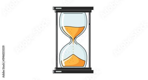 Hourglass with flowing sand, concept of time passing, isolated on white