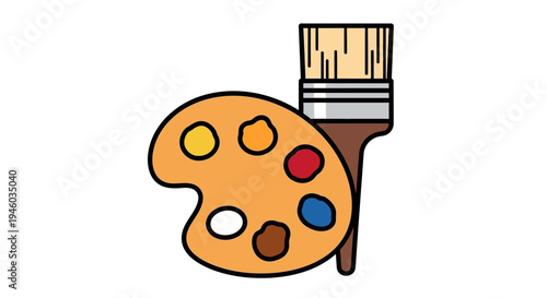 Art Palette with Brush and Colorful Paints