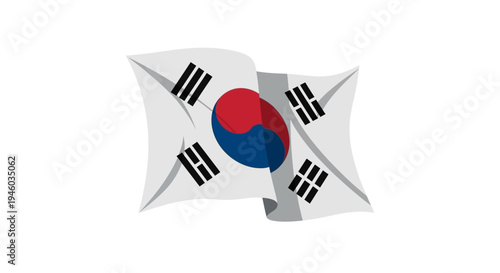 Waving South Korean Flag Isolated on White Background