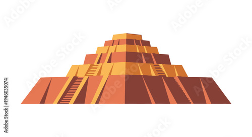 Ancient Ziggurat Pyramid Structure, Mesopotamian Architecture, Terracotta Colors