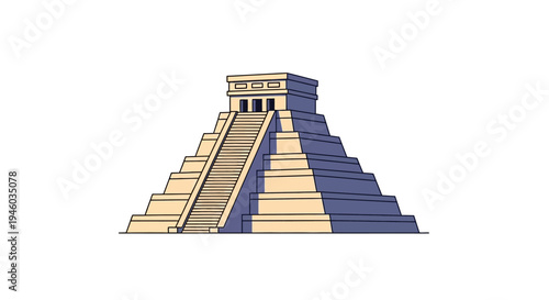 Ancient Mayan Pyramid Temple Illustration - Chichen Itza Style
