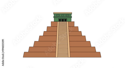 Ancient Mayan Pyramid with Steps and Temple on Top, Isolated on White