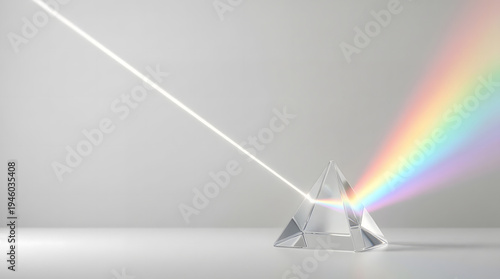Crystal prism refracting light spectrum, symbol of creative thinking and inspiration.