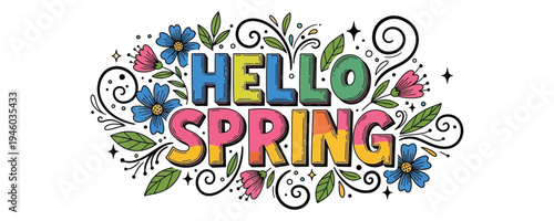 Vibrant hello spring floral illustration