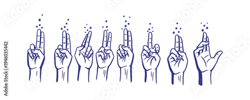 A group of hands pointing upwards in unison