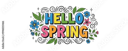 Vibrant hello spring floral graphic