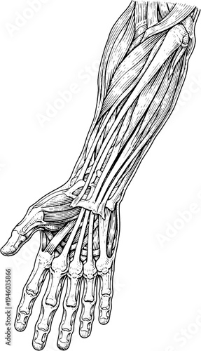 Victorian anatomical forearm muscles engraving vintage medical illustration